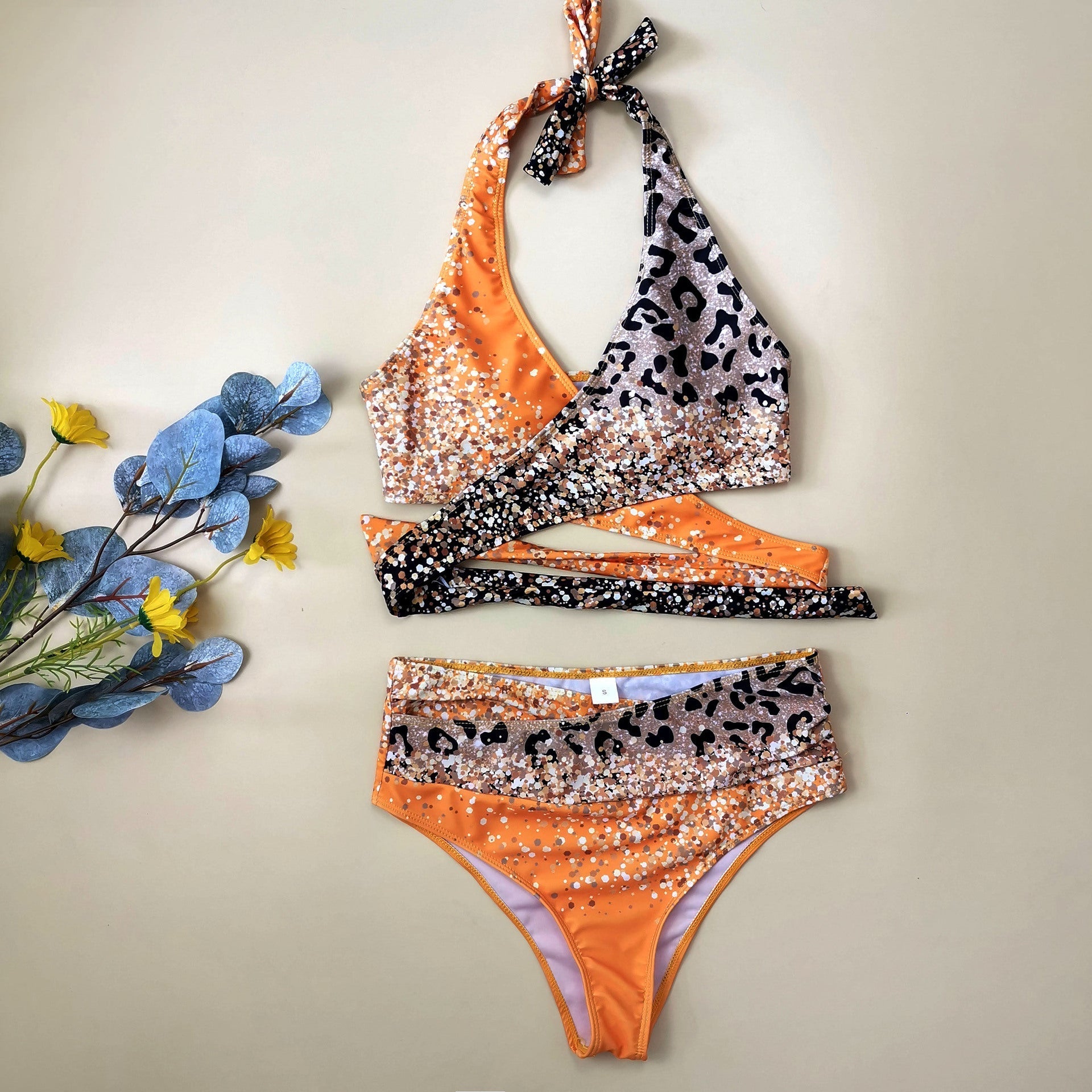 Popular Women Swimsuit Cross Leopard Print Sequin Gradient Bikini Bella Mia